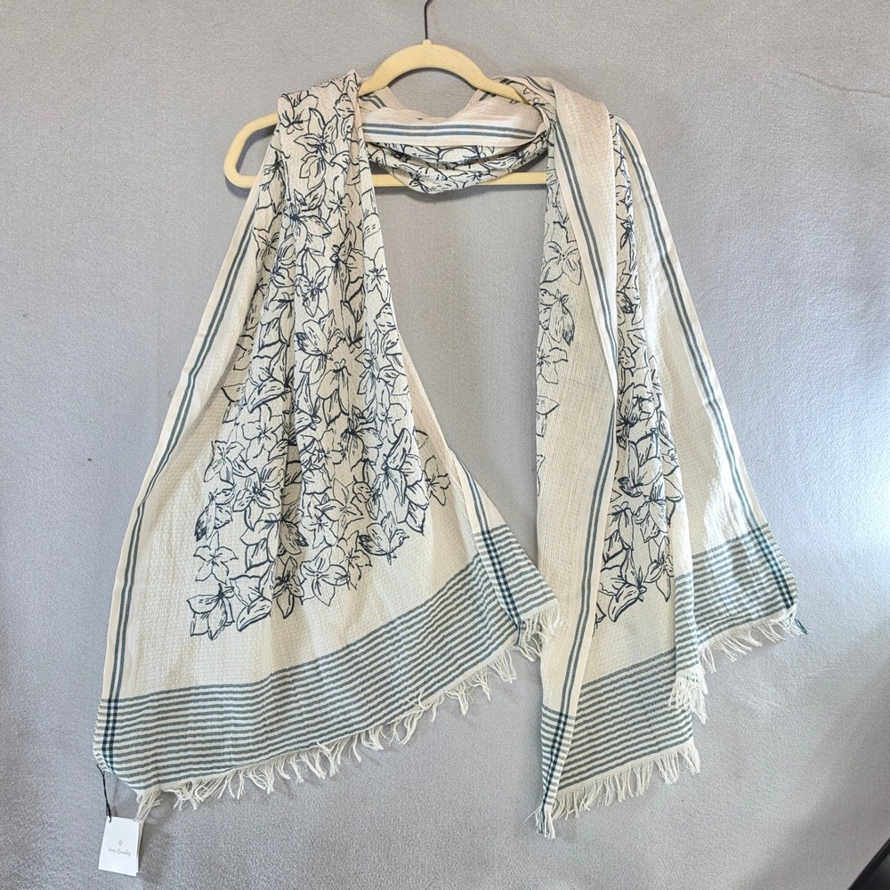 NWT Vera Bradley Coastal Cottagecore Falling Flowers Sketch Cotton Scarf Blue